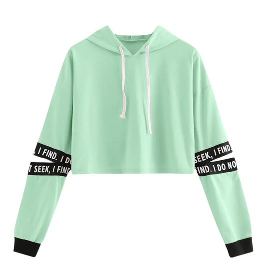 2019 Women's Hooded Cropped Letter Long Sleeve Hoodie